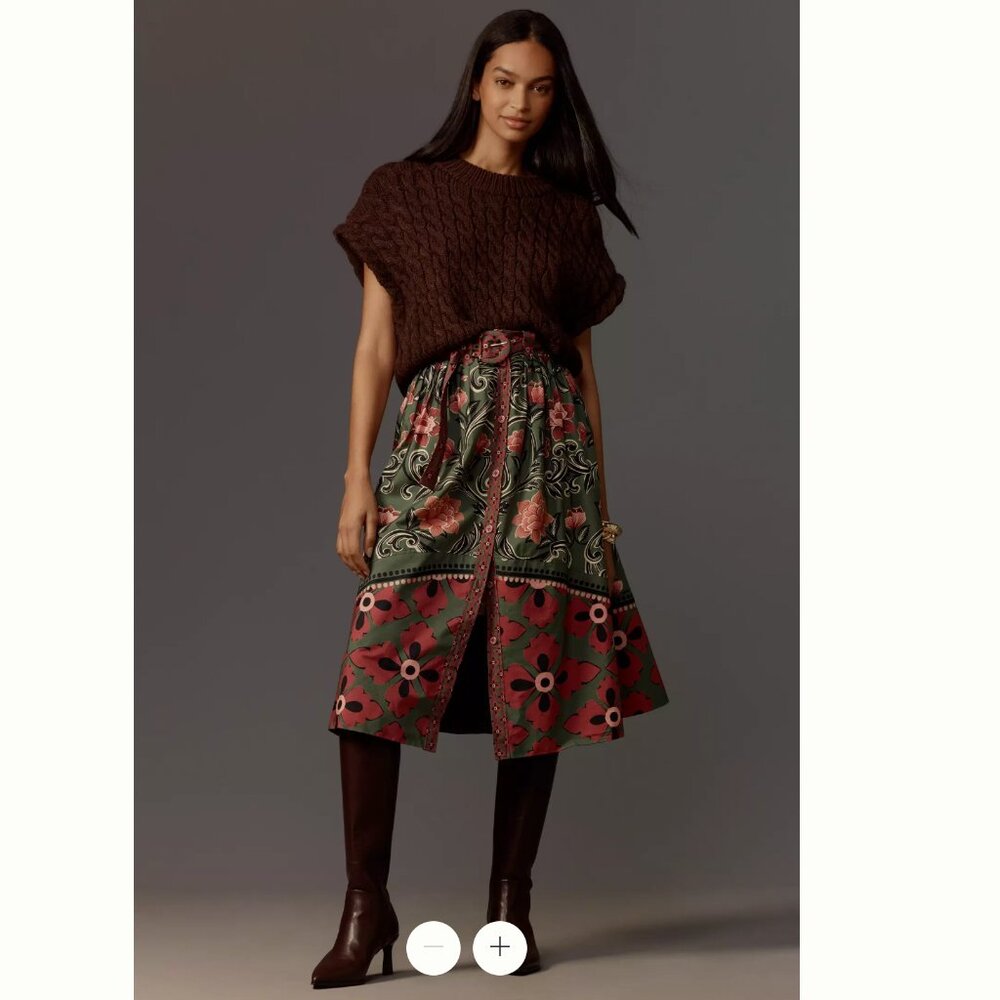 FARM Rio Arabesque Floral Green Buttons Midi Skirt, NWT 🇧🇷 - Picture 9 of 16